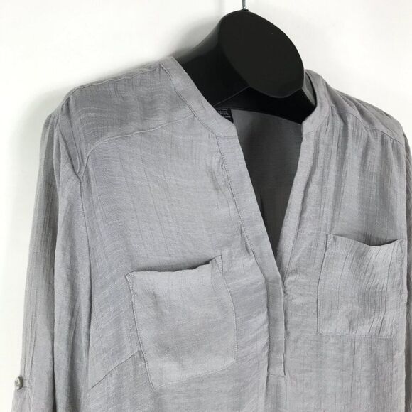 Torrid Split Neck Popover Blouse Women's Plus 1/1X Gray Crinkle Rayon Casual - Picture 4 of 11